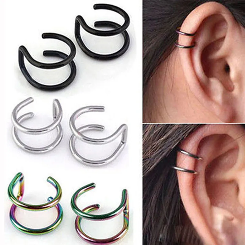 

1Pc Clip On Wrap Earring Tragus Stainless Steel 2 Rings Ear Cuff Clip Nose Ring Fake Piercing Body Jewelry Support Wholesale