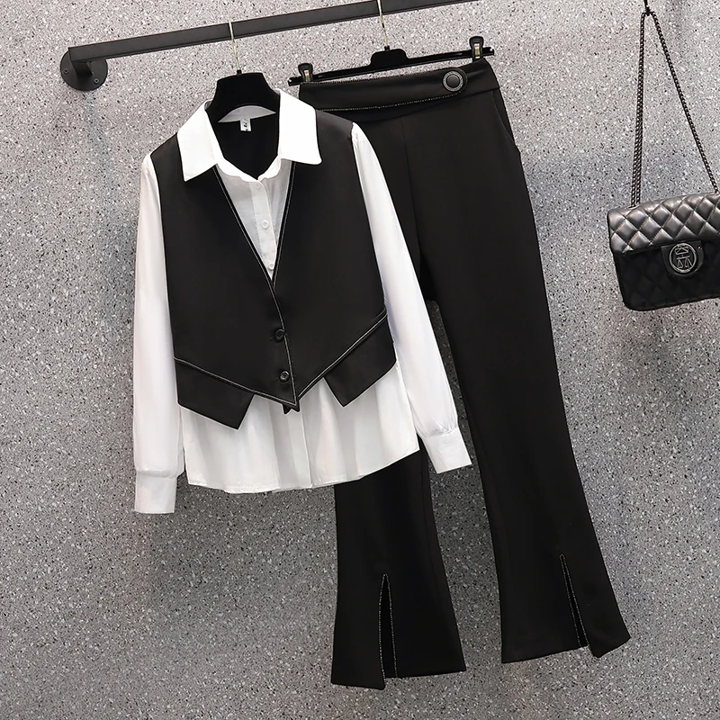 

Make big yards dress in spring the new micro fat younger sister show thin hot style chic coat two piece suit pants