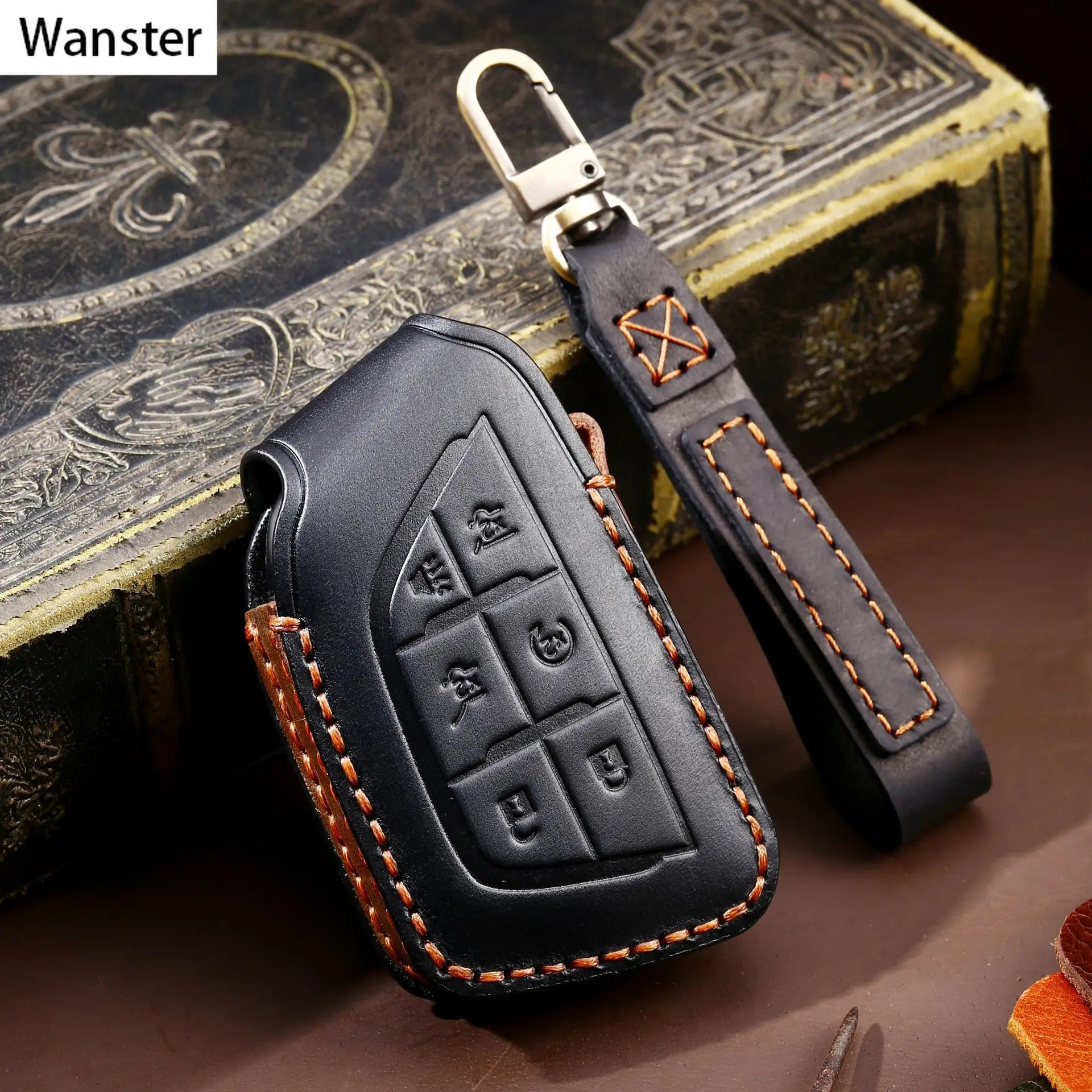 

Luxury Genuine Cow Leather Car Key Case Cover Luxury Business Stitching Handmade Key Bag Shell for Cadillac CT4 CT5 2020 2021