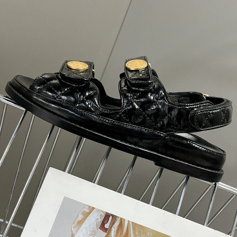 

Босоножки женские летние из натуральной кожи с металлической пряжкой, сандалии с открытым носком, на толстой подошве, модные Универсальные феи