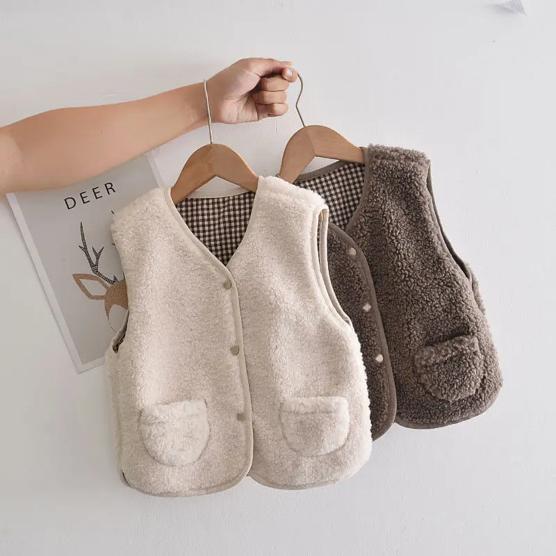 

Vests Double-layer Spring and Autumn Lamb Cashmere Baby Boys and Girls Vests Children's Clothing Jackets Children's Toddler