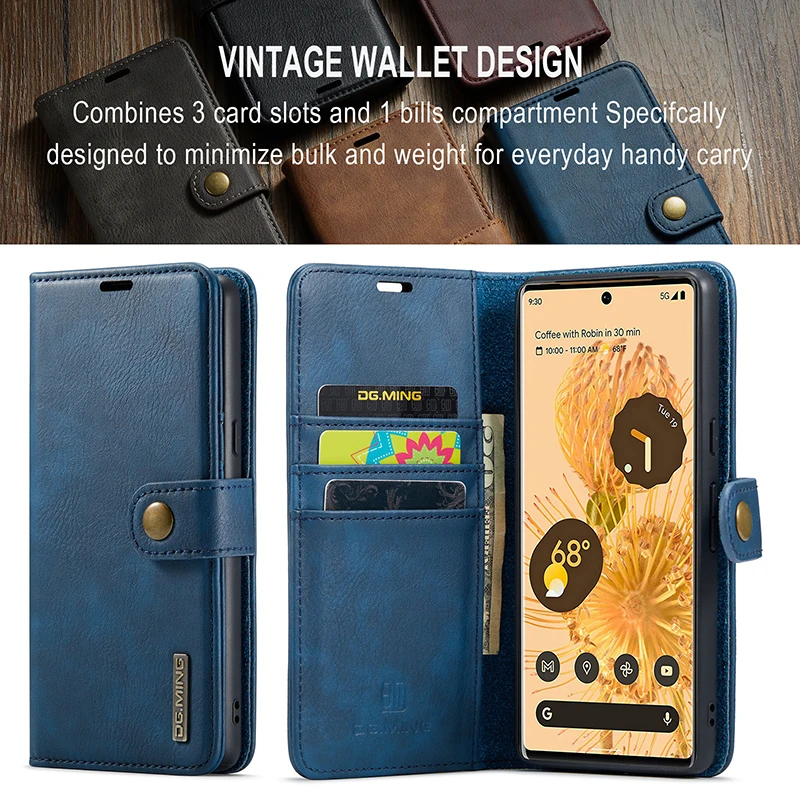 

Luxury Genuine Leather Magnetic Case For Google 6 6A 7 Pro Stand Flip Wallet Protect Cover Pixel 6pro 7pro Phone Cases Coque