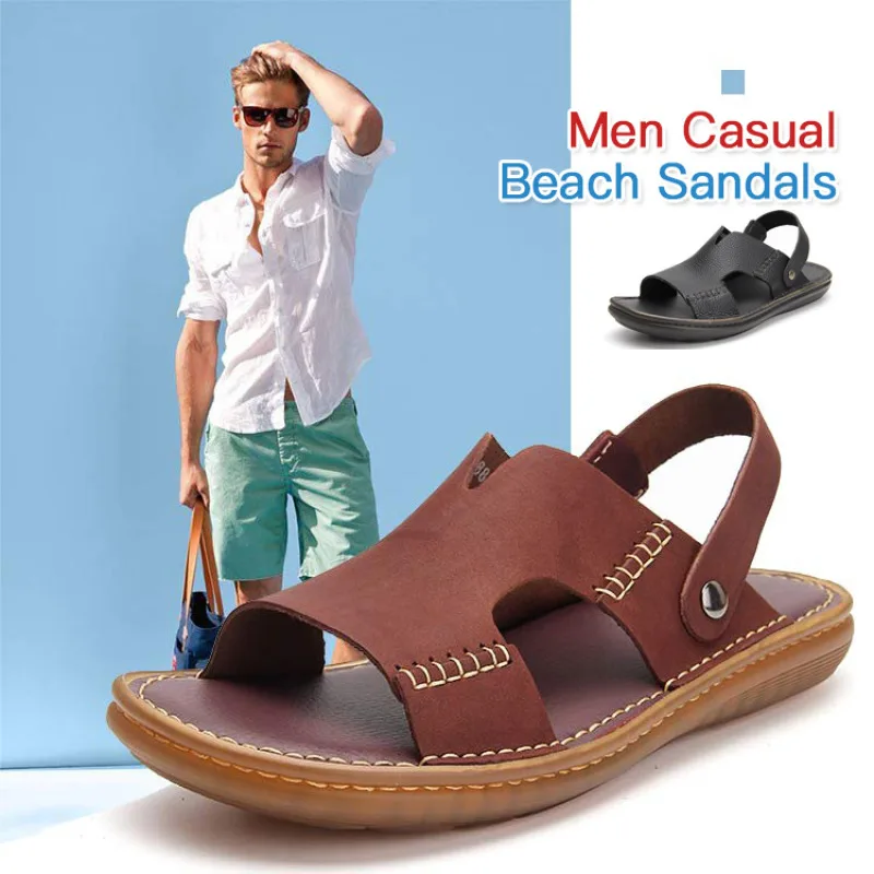 

Summer Men's Leather Beach Sandals with Antislip Sole
