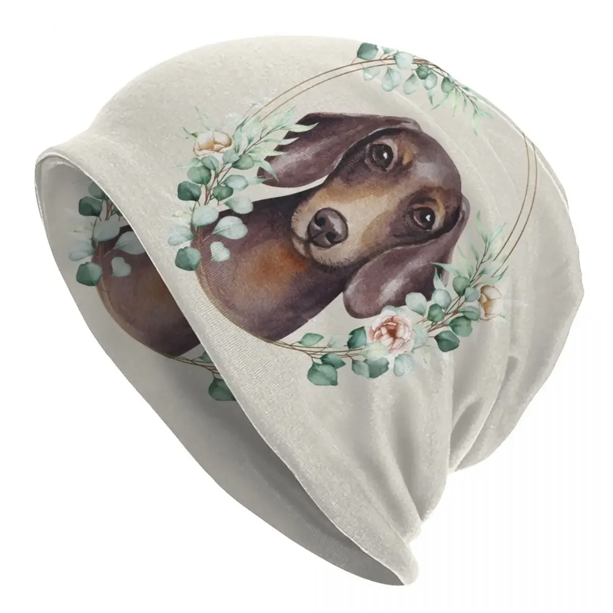 

Dachshund Dog In Floral Skullies Beanies Caps Unisex Winter Warm Knitted Hat Adult Badger Sausage Wiener Puppy Bonnet Hats