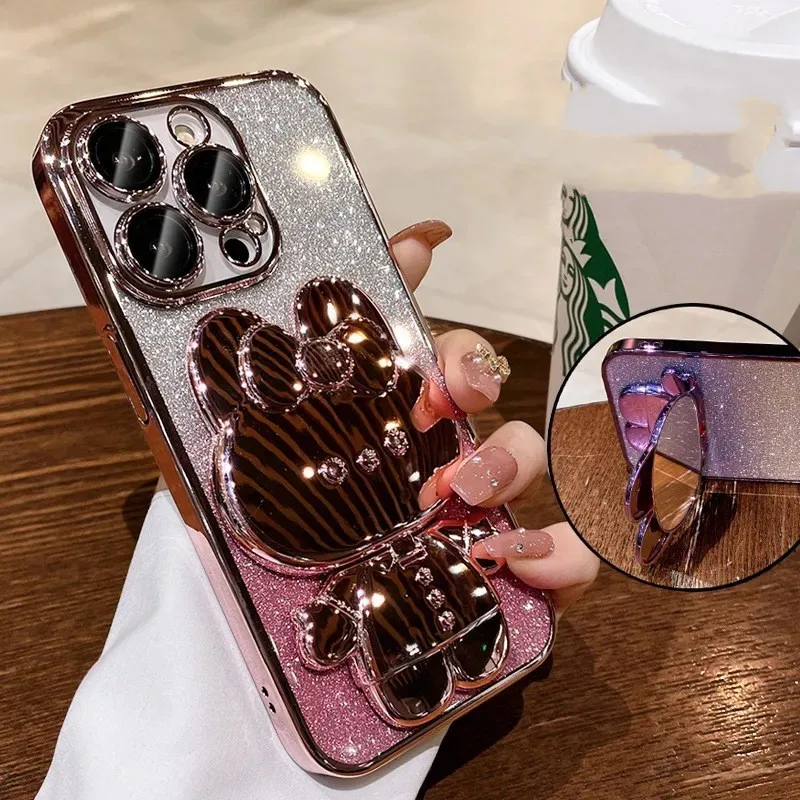 

Cute Rabbit Phone Cases Mirror Inside For iphone 11 13 12 14 Pro Max XR XS 7 8 P SE2020 For Phone Holder Soft 아이폰 케이스 2023