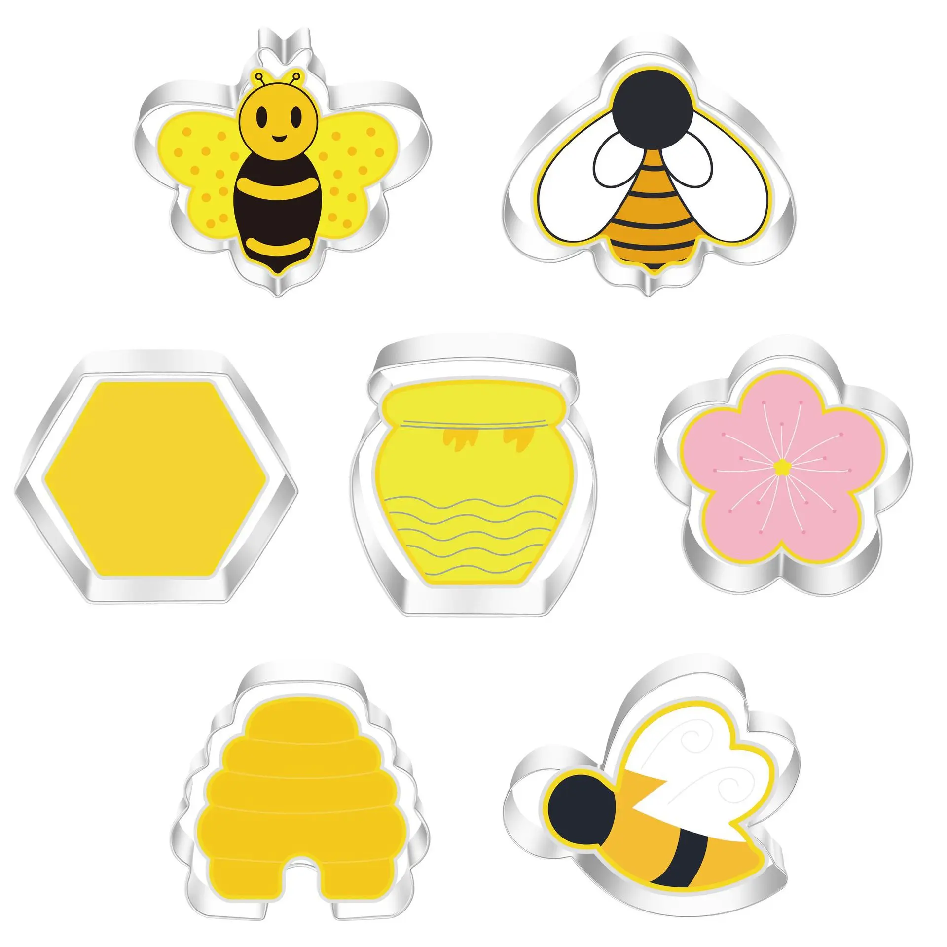 

7pcs Bee Theme Fondant Cutter Mini Metal Cute Cookie Cutter Set Chocolate Mold Baking Accessories Cookie Decorating Tools