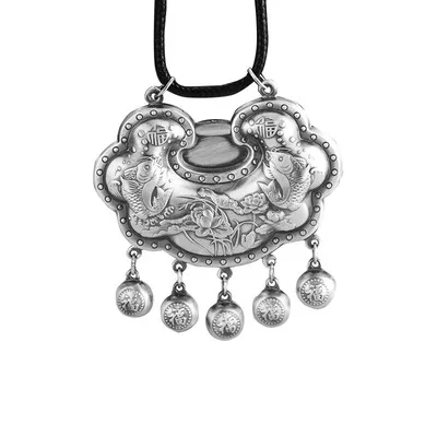 Серебряные украшения в стиле ретро, серебряные ювелирные изделия, кулон с кисточкой Fu lock, стильные богатые Классические Подвески для мужчин...