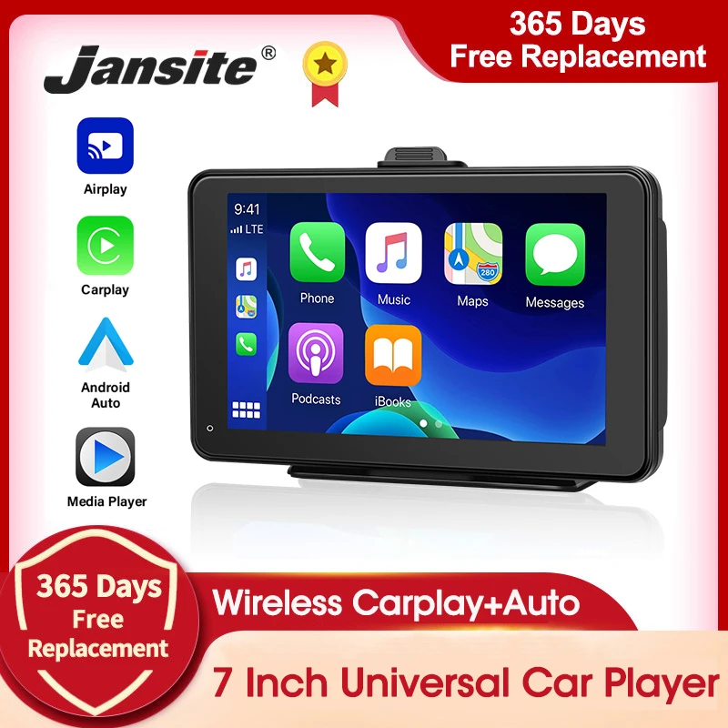 

Jansite Универсальный 7 "автомобильный видео плеер беспроводной Carplay & Android Авто Портативный сенсорный экран монитор для Nissan KIA Toyota VW BMW