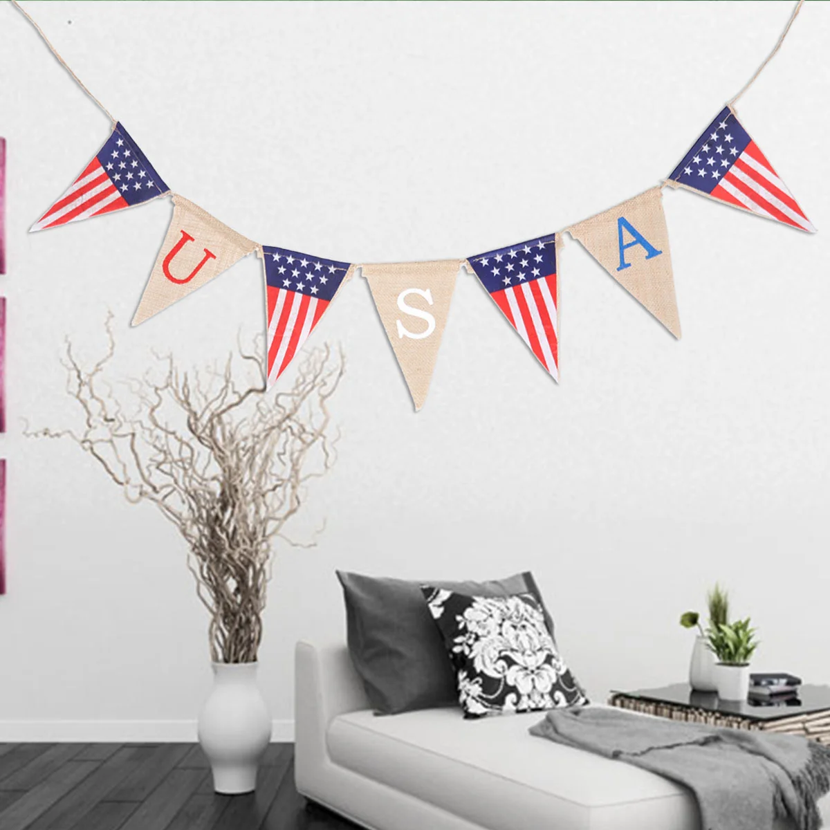 

Banner Fourth July Patriotic Burlap Usa Flag Hanging Garland Pendant Decoration Party Supplies American America
