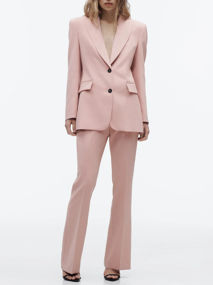 

Женский офисный костюм из 2 предметов, блейзер с V-образным вырезом и длинным рукавом, брюки с высокой талией и широкими штанинами, женская уличная повседневная одежда, 2023