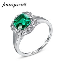 pansysen vintage asscher cut emerald gemstone rings for women 925 sterling silver wedding anniversary fine jewelry dropshipping