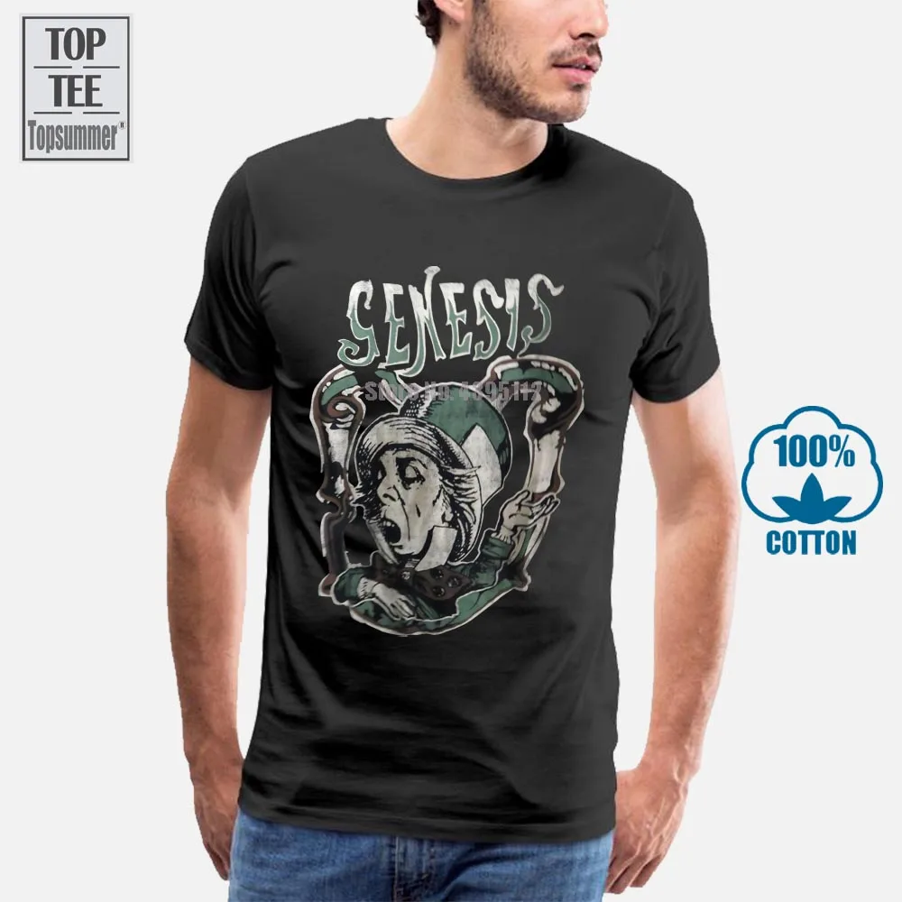 

Genesis T Shirt Charisma Hatter Black Prog Rock 100% Official Phil Collins Men T Shirt Novelty O Neck Tops