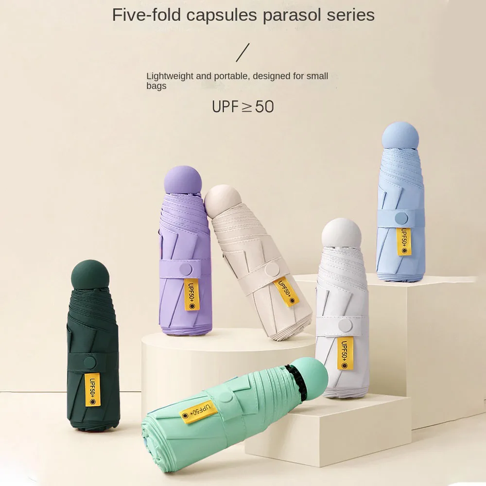 

Ultra-light Compact Portable Pocket Sun Umbrella Mini Five-folding Capsule Female Sunscreen UV Protection Sunshade Umbrella Gift