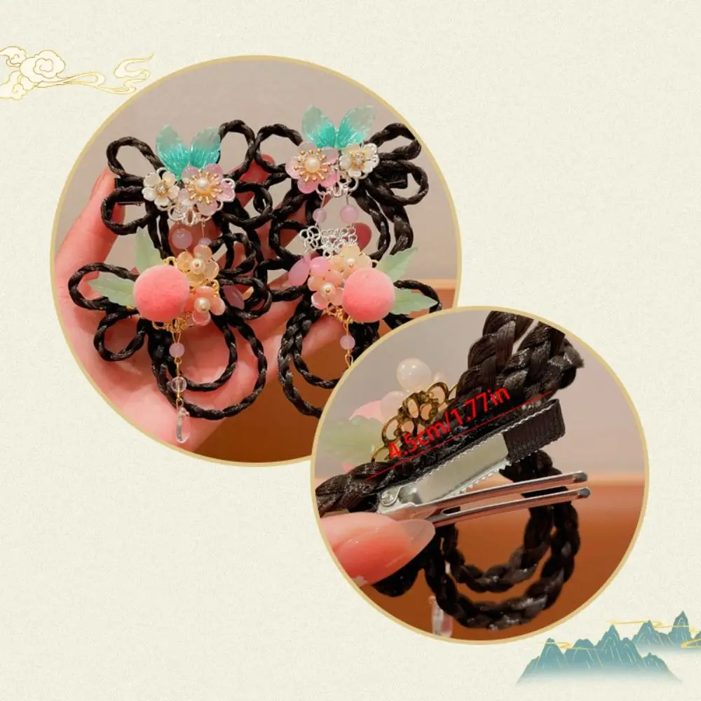 Милый красный детский парик заколка для волос кисточки цветок палочки ханьфу