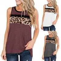 chic women sleeveless o neck stitching leopard color block loose vest tank top
