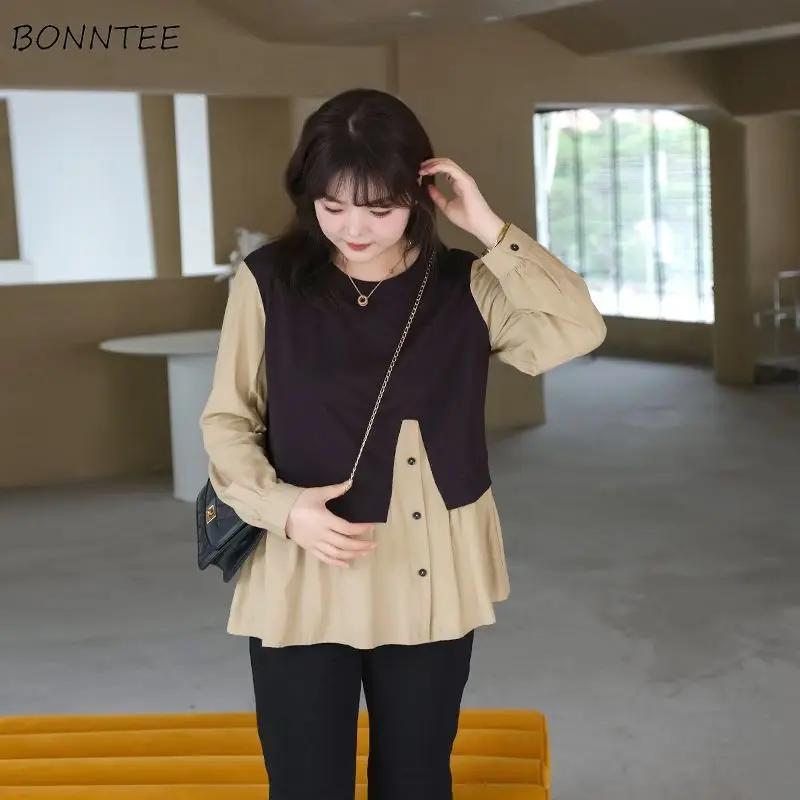 

Shirts Women Korean Style Spring Patchwork Elegant All-match Street Wear Fashion Simple Ladies New Arrival Ins Hot Selling Chic