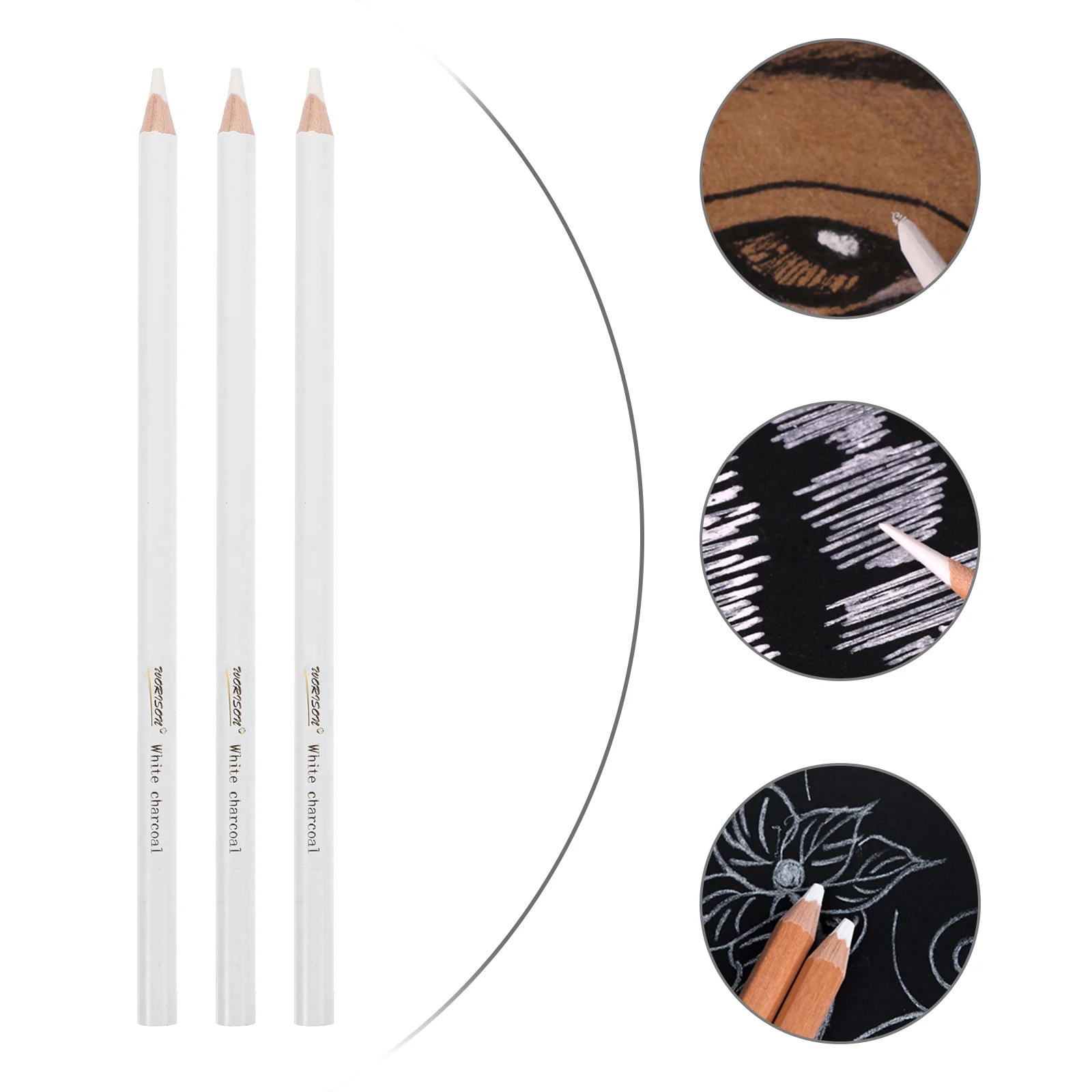 

3Pcs Drawing White Charcoal Pencils Sketching Painting Tools Wooden Pencils