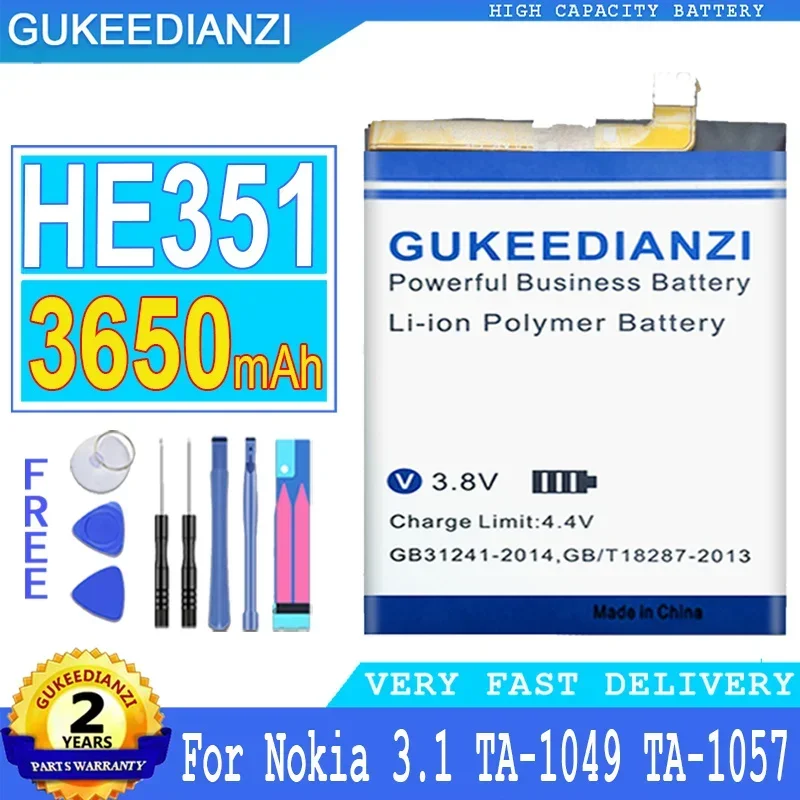Аккумулятор GUKEEDIANZI HE351 3650 мАч для Nokia 3 1 Nokia3.1 TA-1049 TA-1057 TA-1063 TA-1070 TA-1074 TA- аккумулятор
