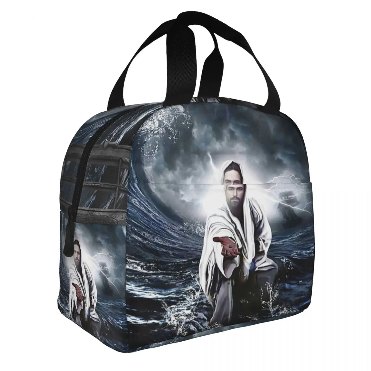 Jesus Poster Canvas Poster Lunch Bento Bags Portable Aluminum Foil thickened Thermal Cloth Lunch Bag for Women Men Boy