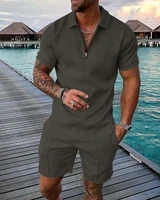 mens cool polo shirt shorts set fashion activewear casual lapel zip clothing digital print set street suit