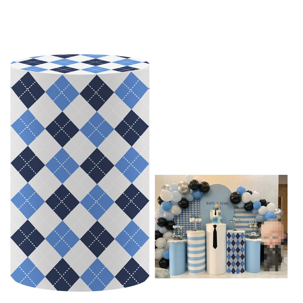 Синий ромб в клетку чехол на цилиндр для детского босса декор вечеринок по случаю