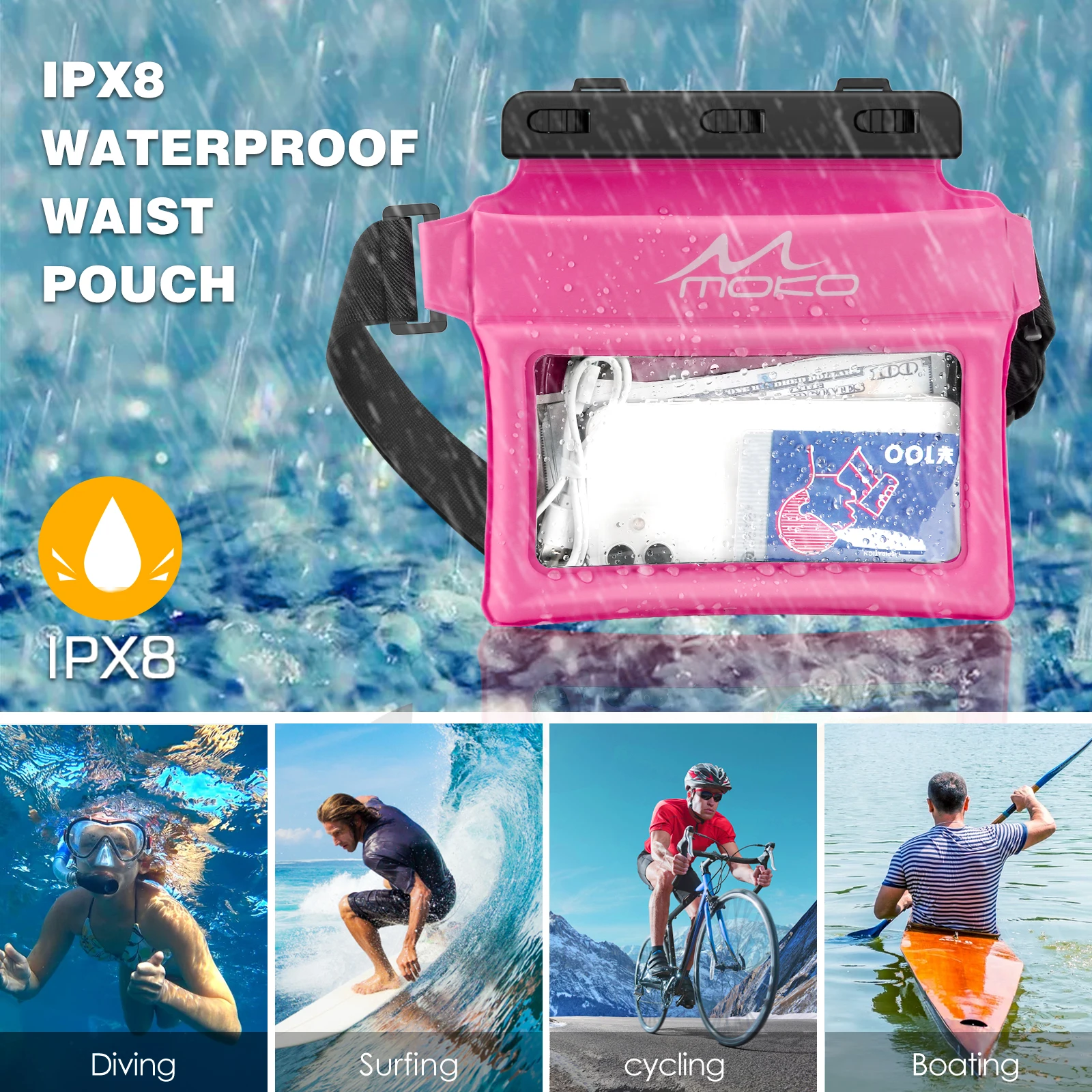 MoKo Waterproof Phone Pouch Drift Diving Swimming Bag Underwater Dry Bag Case Cover For Phone Water Sports Beach Pool Skiing