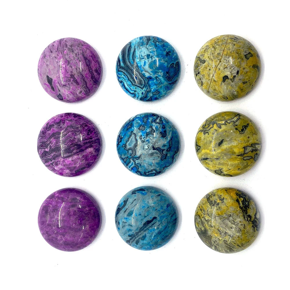 

5pcs Natural Stone Blue Crazy Agate Gem Cabochon 19mm Yellow Agate Round Convex Surface Beads for DIY Making Ring Jewelry