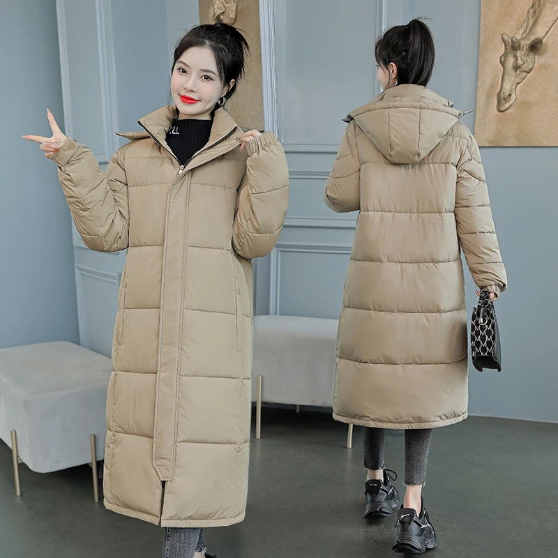 Long Down Jacket For Women 2022 Women's Hooded Thick Mid-length Loose All-match Couple Bread Jacket Winter Thick Padded Coat