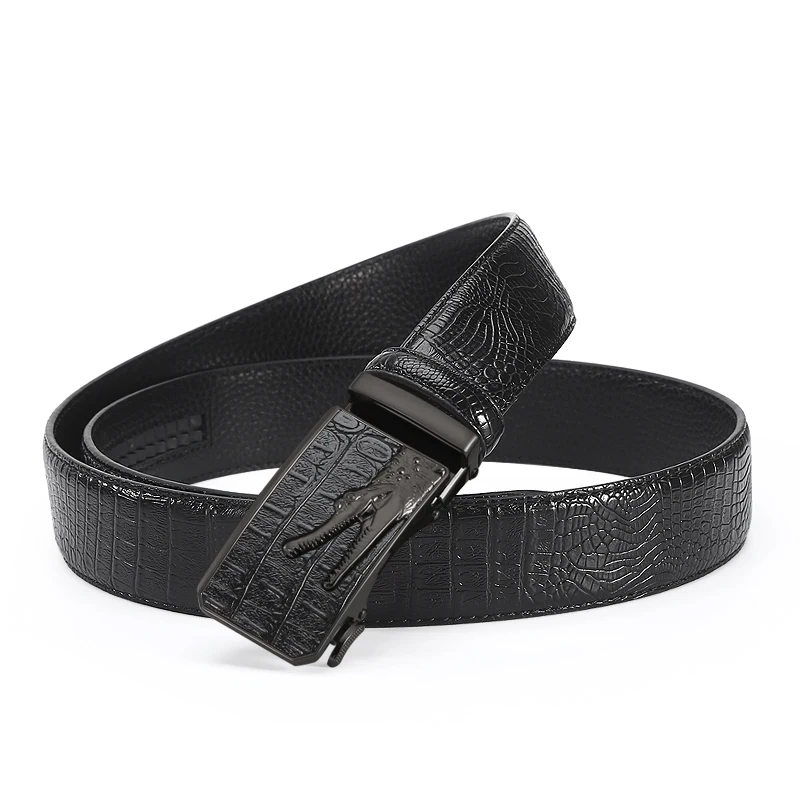 High quality men's belt metal automatic buckle work business black cowhide leather strap