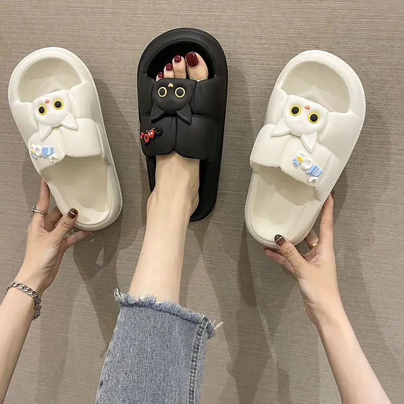 Comwarm Summer Bear Slippers For Women Home Bath Slippers  Cute Cartoon Soft Sole Cloud Slippers Men Outdoor Thick Beach Sandals