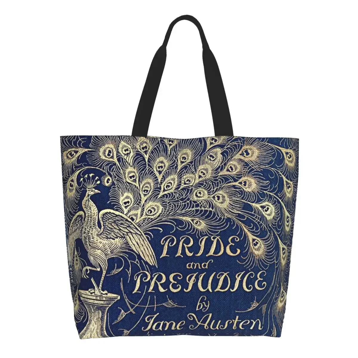 

Fashion Pride And Prejudice Peacock Feather Shopping Tote Bags Reusable Jane Austen Grocery Canvas Shoulder Shopper Bag