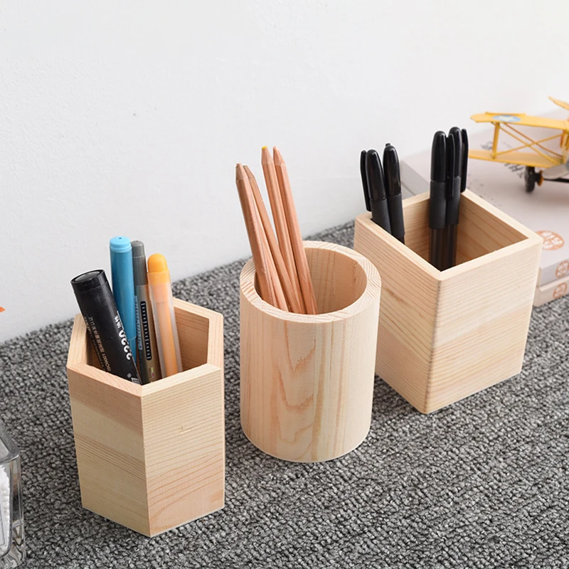 

Ins Wooden Pen Holder Simple Pencil Holders Cosmetics Makeup Brush Stand Korean Stationery Desktop Organizer Office Supplies