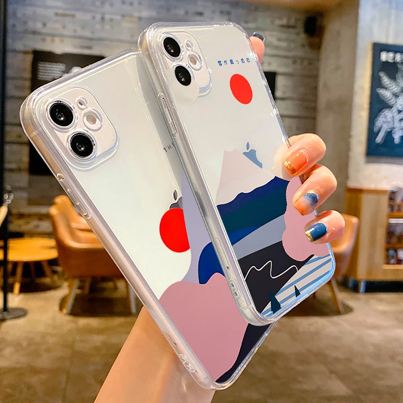 

Mount Fuji Comic Phone Case For iPhone 13 12 11 6 6s 7 8 Plus X XR 11Pro XS Max Transparent Soft TPU Back Liquid Silicon Funda