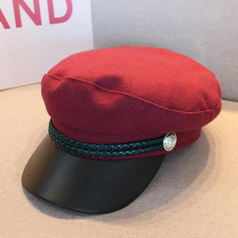 Простая шапка унисекс красная черная плоская темно-синяя женская мужская береты