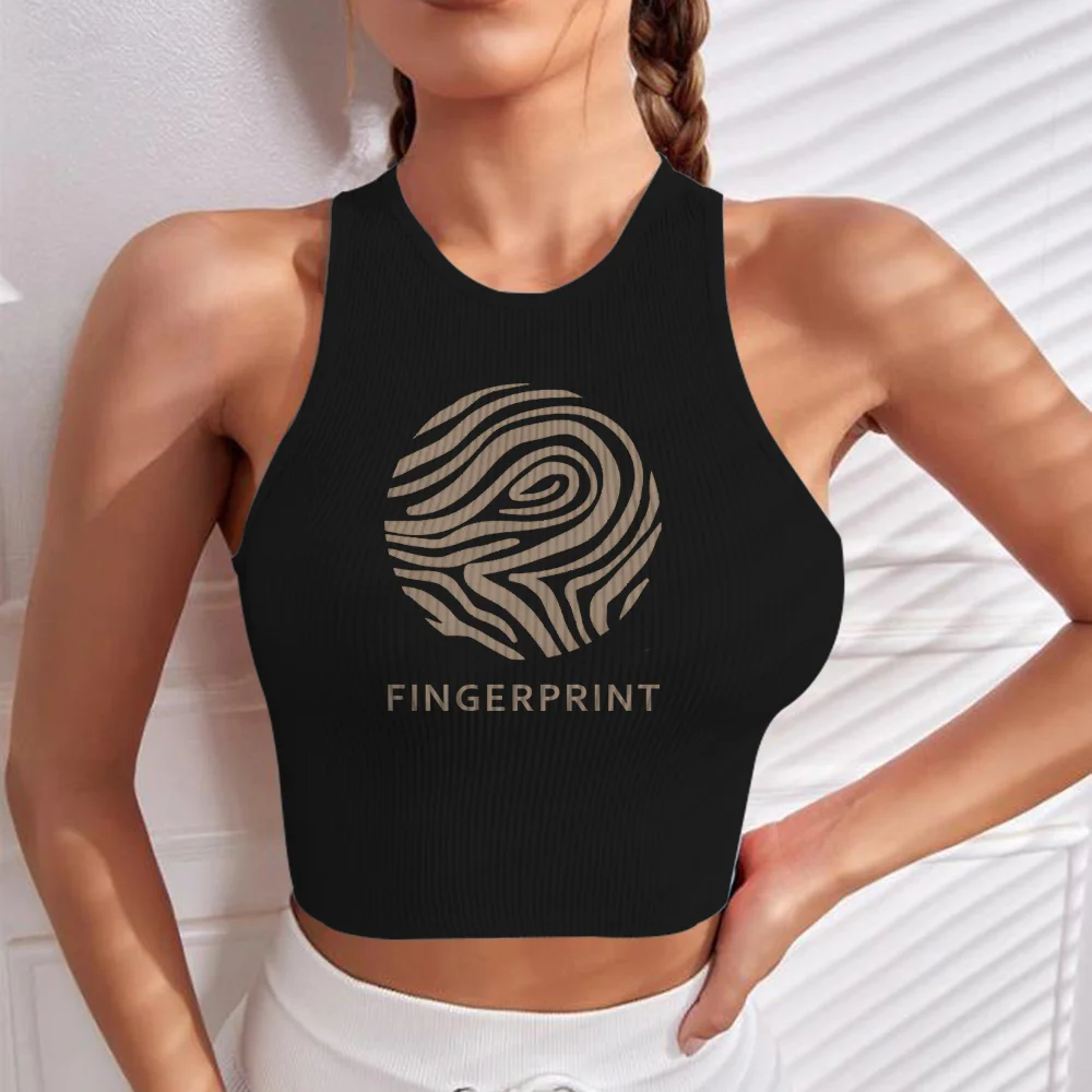 

Women Vertical Stripe Tank Sleeveless DesignPrint Fingerprint picture Corset Crossfit Crop Tops Clothes Female Stretch Tank y2k