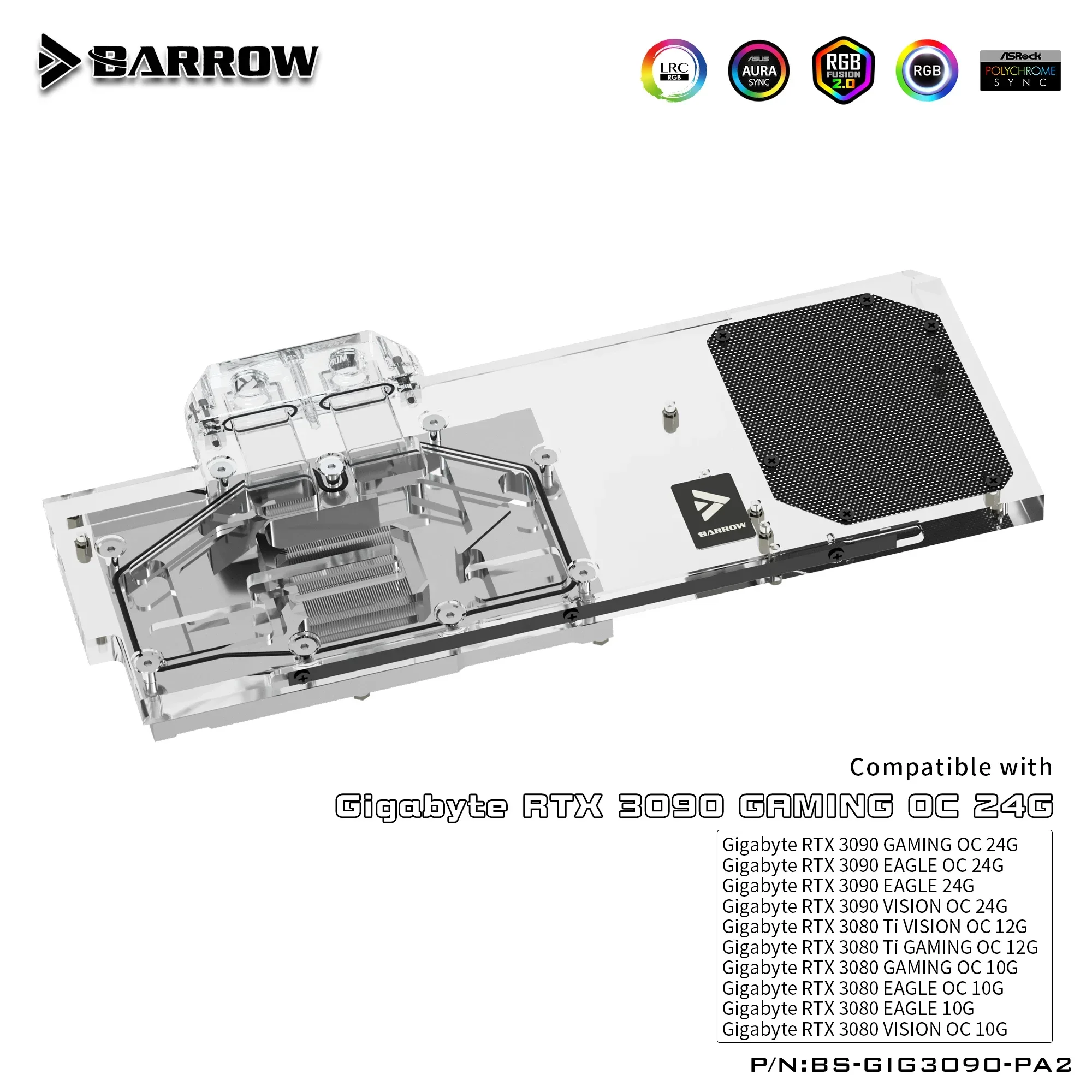 Блок водяного охлаждения графического процессора Barrow 3090 3080 для GIGABYTE 3090/3080 GAMING EAGLE