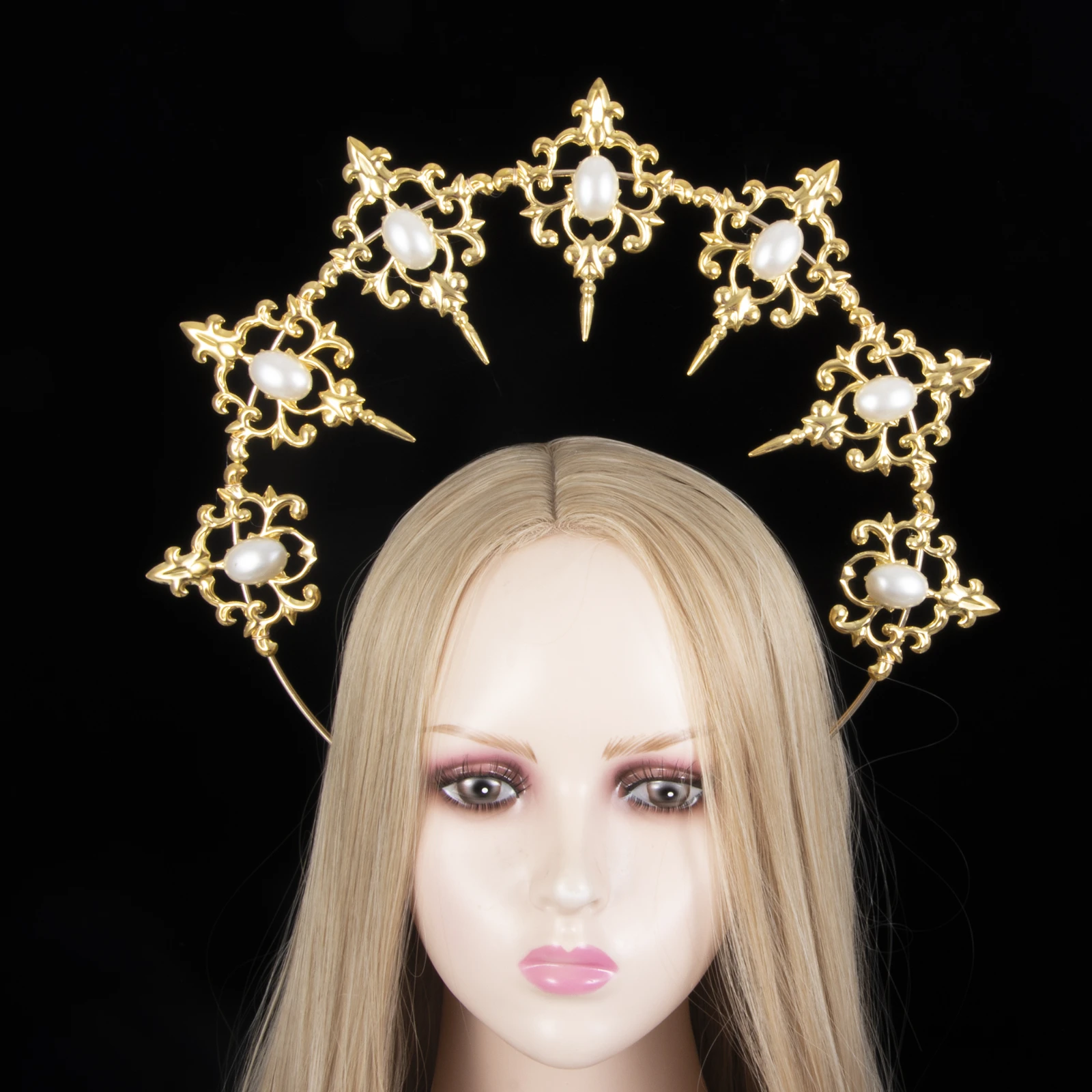 

Mary Goddess Halo Crown Headband KC Gold Headpieces Boho Bridal Wedding Crown Halo Women Angel Tiaras and Crowns