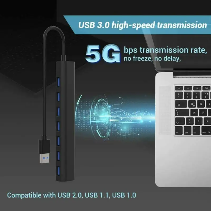 

Portable Usb 3.0 Hub 7-port Usb Extender Hub Extension 5gbps Smart Splitter Phone Accessories High Speed Usb Docking Station