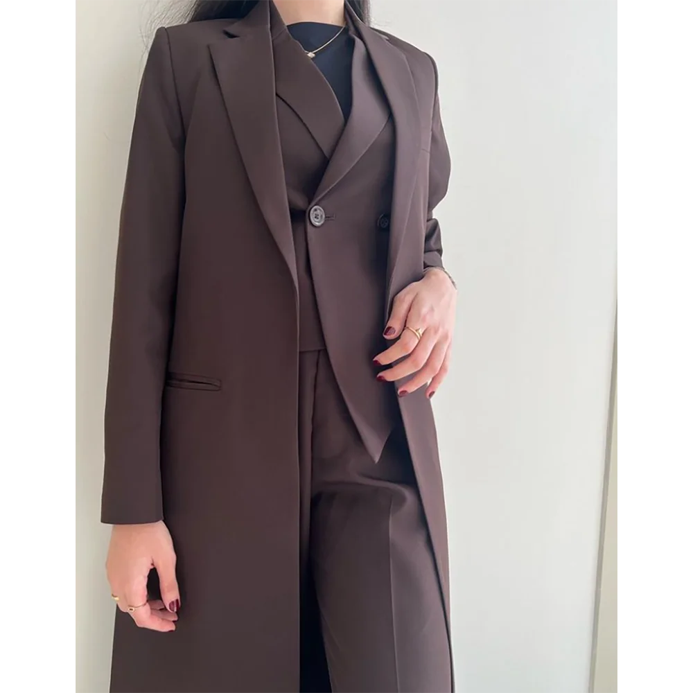 Элегантный тонкий женский длинный жакет из 3 предметов (пиджак + брюки жилет)