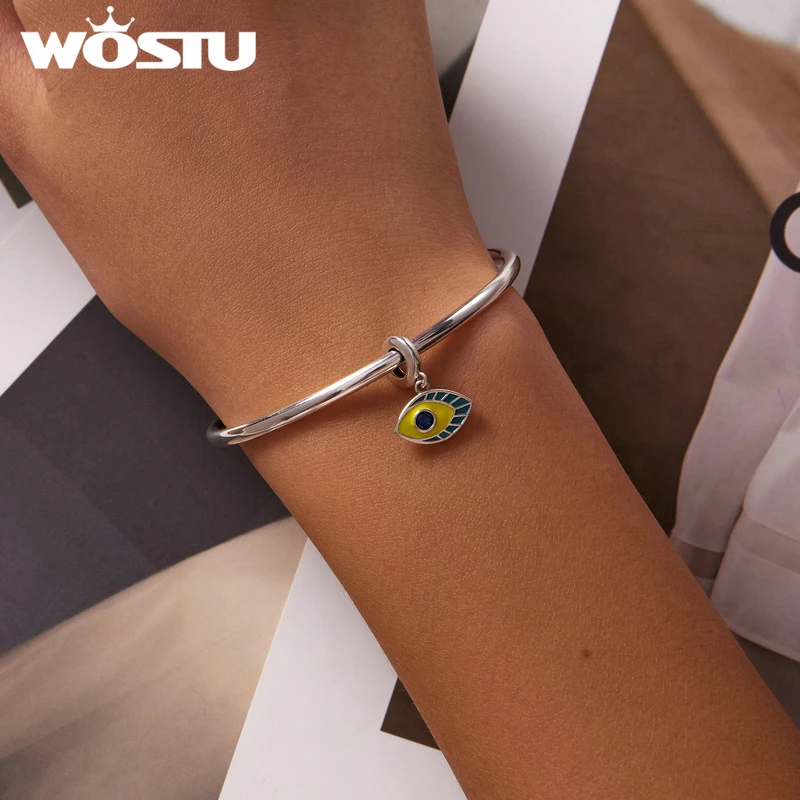 

WOSTU 925 Sterling Silver Simple Demon Mystery Eye Charm Bead Pendant Fit Original Bracelet Necklace For Women Jewelry CQC2167