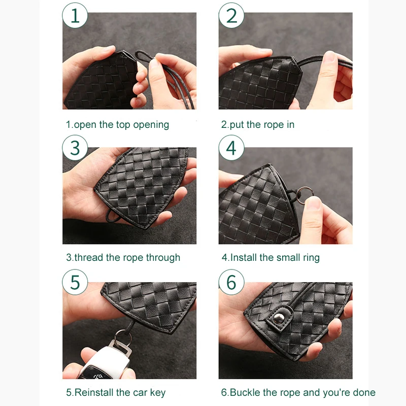 2022 New Pull-out Authentic Leather Sheepskin Hand-Woven Car Key Ring Waist Pendant Unisex Key Cover Case Compact Carrying Case