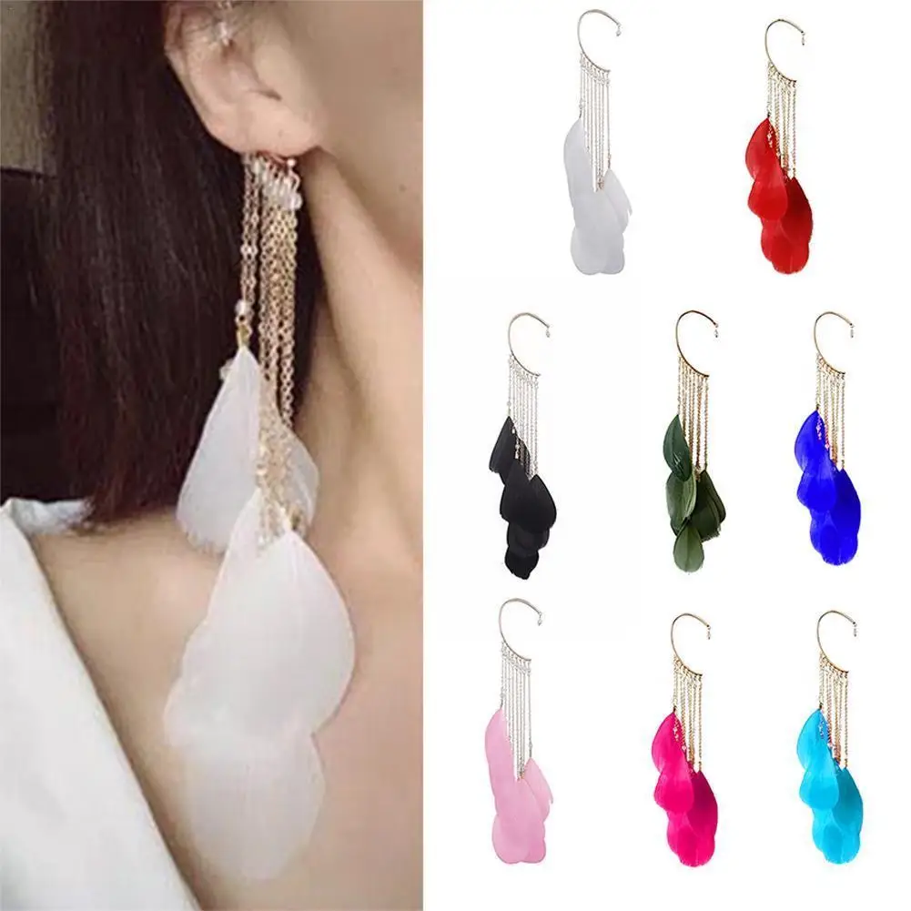 1 шт. богемный крючок для ушей с перьями длинные серьги для женщин без пирсинга очаровательные манжеты для ушей Подвесные серьги клипсы для ушей B5v9