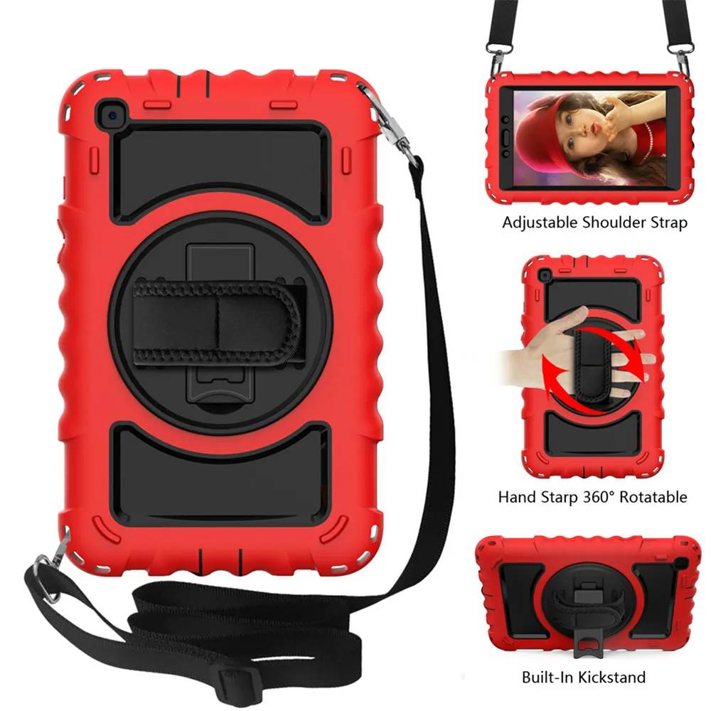 

360 Rotation Hand Strap Tablet Case For Samsung Galaxy Tab A 8.0 2019 Cover SM T290 T295 Military Silicon Stand Protective Coque