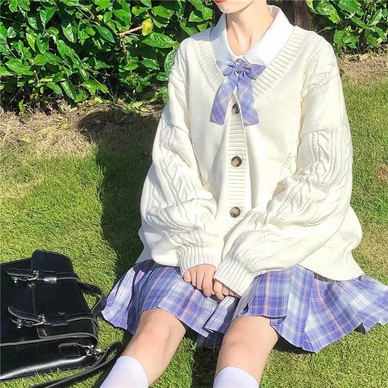 

Japanese College Style Jk Uniform Sweater Coat Female Student Korean Version Lazy Loose All-Match Twist Knitted Cardigan Women