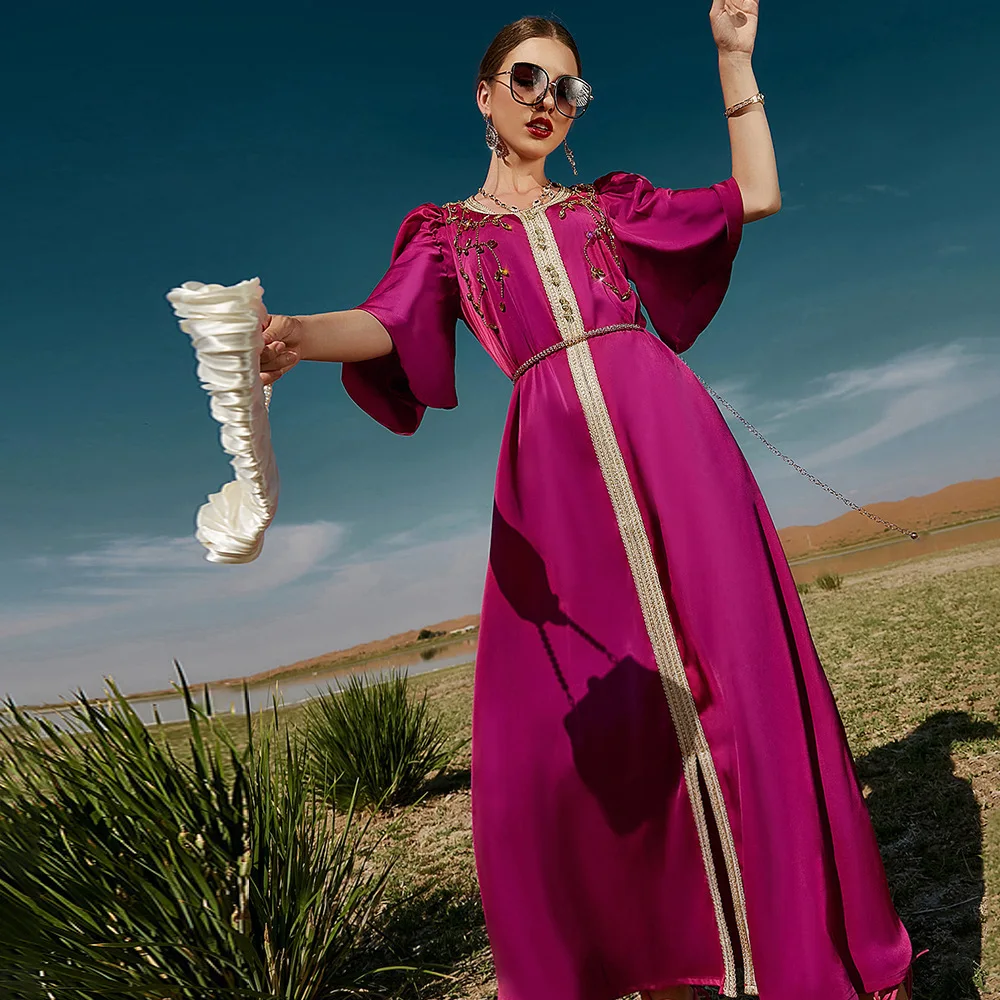 Satin Abaya Dubai Turkey Wedding Kaftan Arabic Muslim Dress Women Djellaba Saudi Jalabiya Party Evening Dresses Caftan Marocain