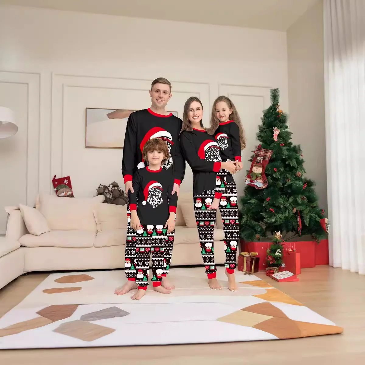 Осенне-зимний новый домашний пижамный комплект с пожеланиями рождественская