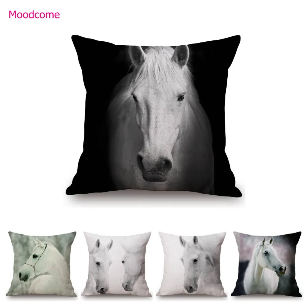 

Картина маслом, Белая лошадь, животное, подушка, чехол, черный фон, гоночная лошадь, хлопчатобумажная льняная диванная подушка, чехол, наволочка