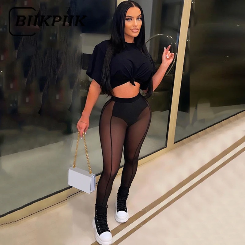 

BIIKPIIK прозрачные сетчатые обтягивающие эластичные леггинсы повседневные длинные брюки-карандаш со средней талией женские пикантные уличны...