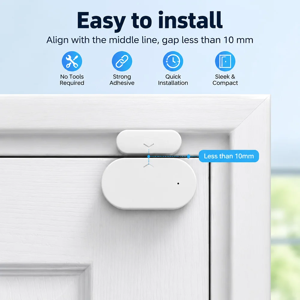 Фото Датчик открытия дверей и окон Zigbee 3.0, магнитный контактный датчик сигнализации, датчик безопасности для умного дома, совместим с Home Assistant, Zigbee2MQTT, ZHA, Alexa №4