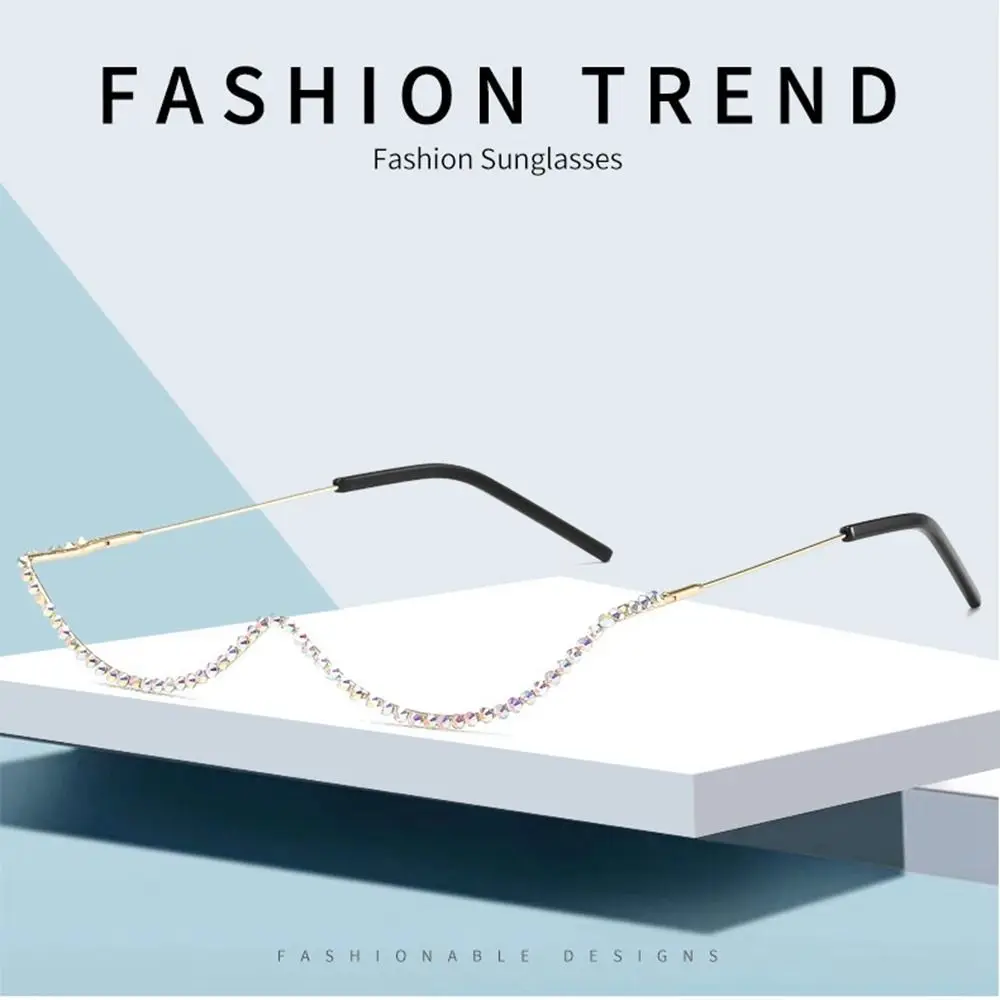 

Diamond No Lens Half Frame Glasses Rhinestone Eyeglasses Frames Personality Punk Street Photography Eyewear Decoration